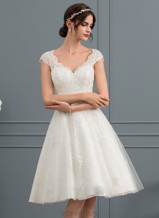 A-Line Knee-Length Wedding Dresses Lace Jaqueline Wedding V-neck Dress Tulle