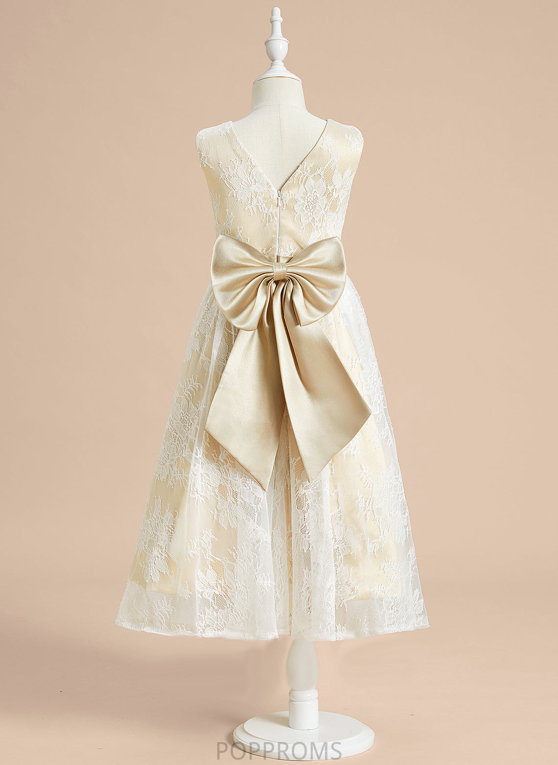 Tea-length Satin/Lace Flower Scoop Sleeveless - Dress With Flower Girl Dresses Neck Girl A-Line Miya Bow(s)