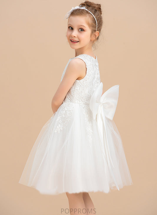 With - Knee-length Neck Sleeveless Delilah Girl Lace/Bow(s) A-Line Dress Flower Tulle/Lace Flower Girl Dresses Scoop