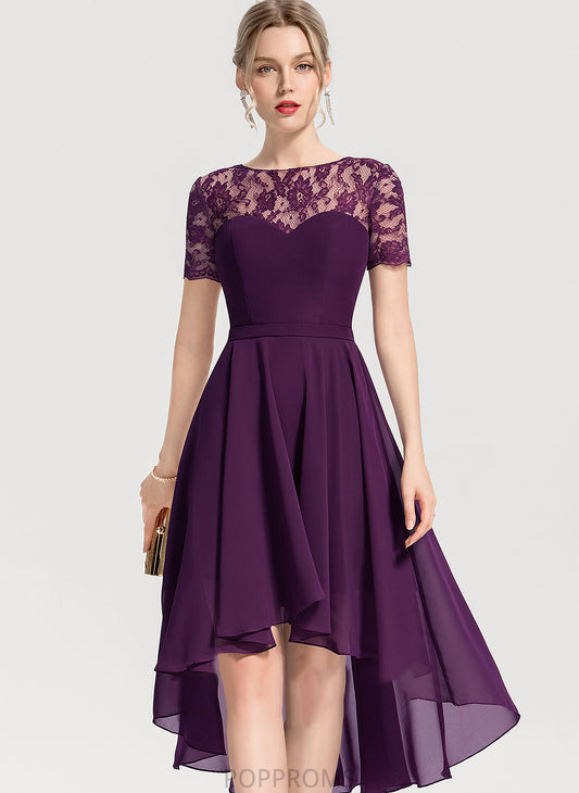 Lace Neck A-Line With Asymmetrical Scoop Homecoming Desiree Chiffon Dress Homecoming Dresses