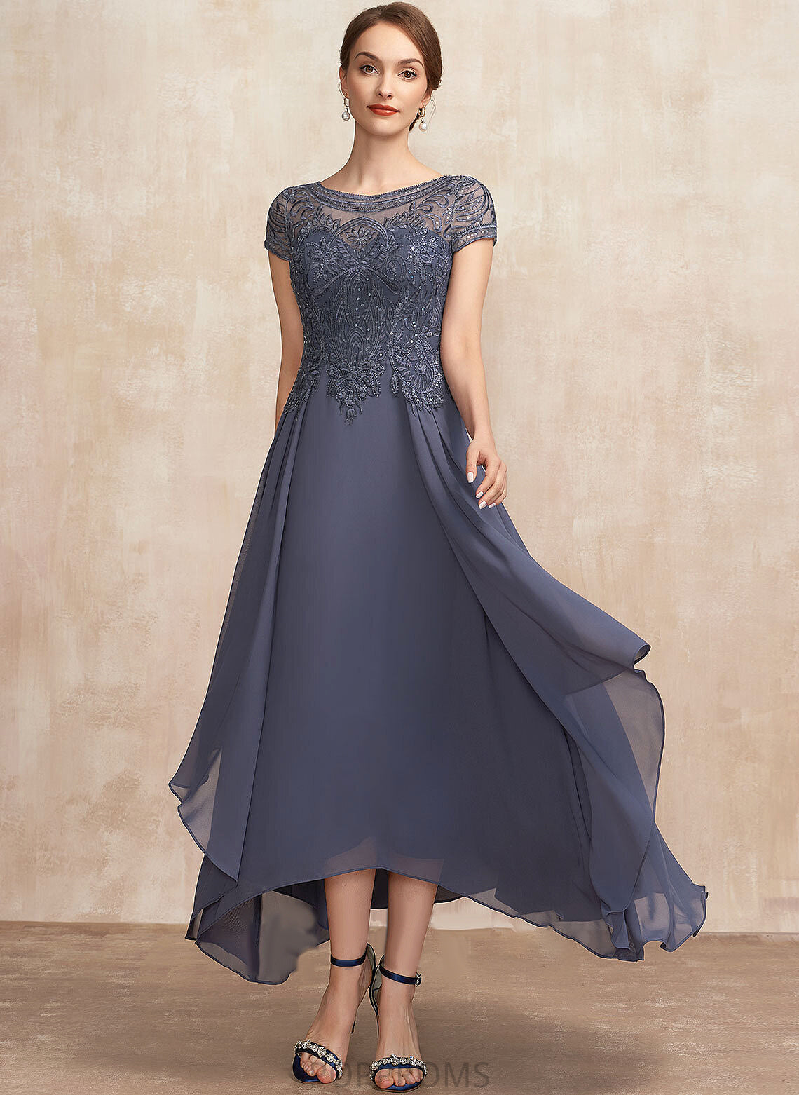 Mother of the Bride Dresses the Bride Mother Neck Sequins Scoop Asymmetrical A-Line Lace With of Dress Jaylynn Chiffon