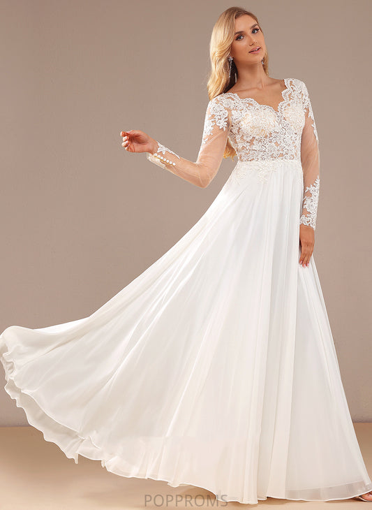 Floor-Length A-Line Sequins Lace Cheyanne V-neck Dress Wedding Dresses Lace Wedding With Chiffon