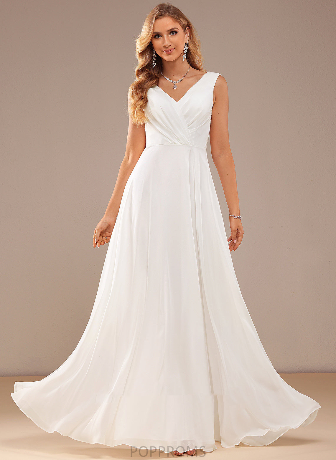 Lace With V-neck Lainey Floor-Length Wedding A-Line Wedding Dresses Dress Chiffon