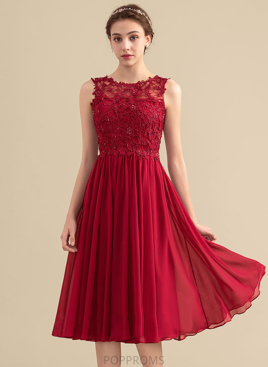 Dress Lace Knee-Length Scoop Homecoming Dresses Homecoming Stephany Chiffon Neck A-Line With Beading Lace