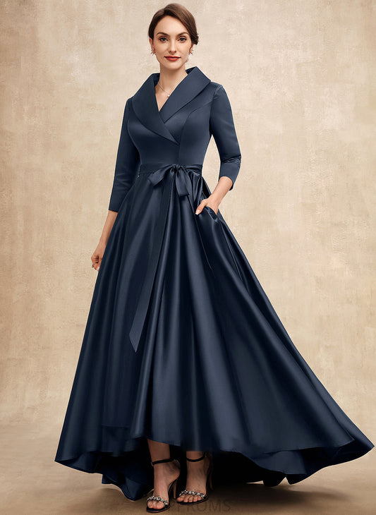 Asymmetrical Dress Mother Bride the Bow(s) Jazlyn A-Line of Mother of the Bride Dresses V-neck With Satin Pockets