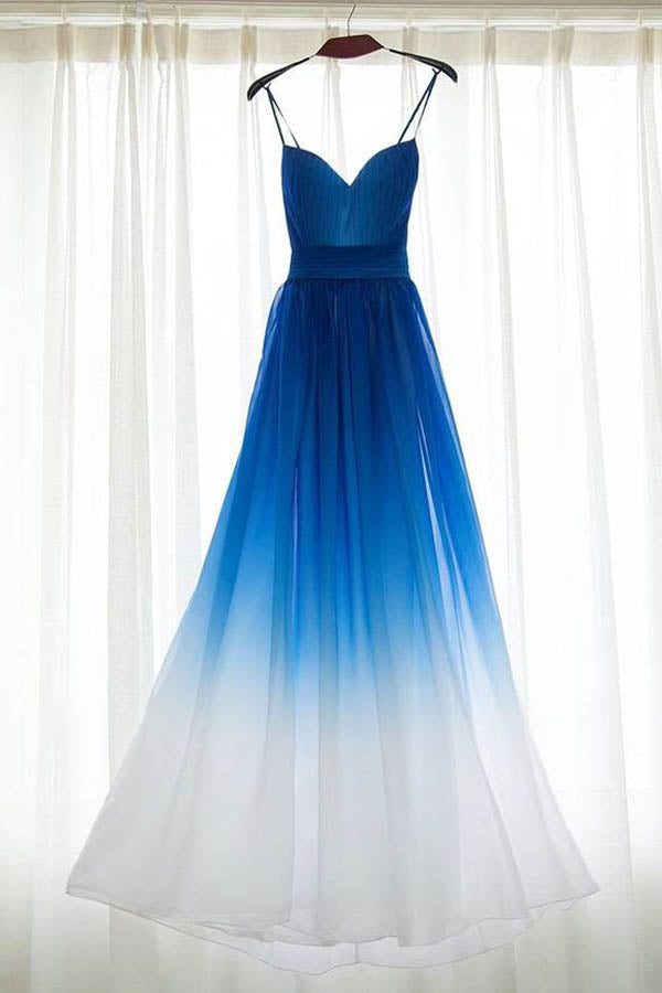 Ombre Chiffon Spaghetti Straps Sleeveless A-line Prom Dresses