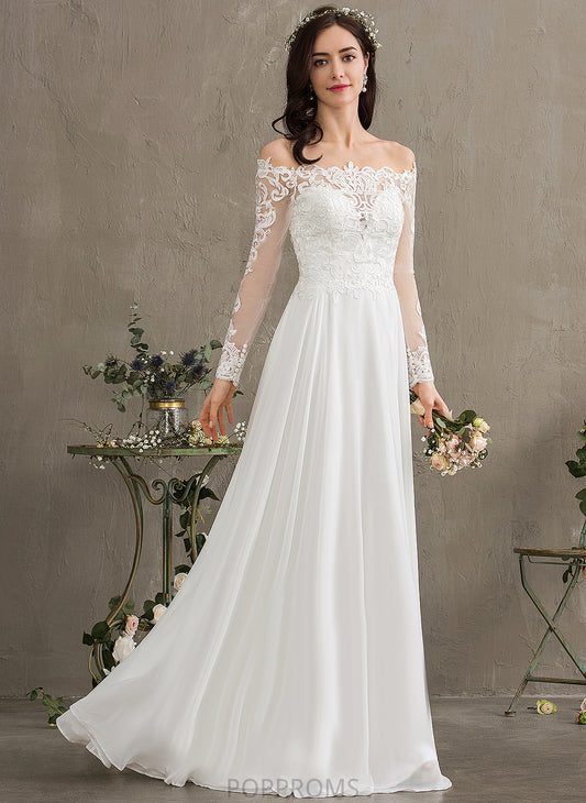 Wedding Lizbeth A-Line Wedding Dresses Off-the-Shoulder Floor-Length Dress Lace Chiffon