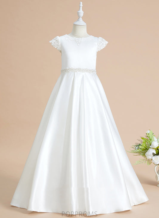 With Ball-Gown/Princess Dress Scoop Flower Girl Dresses Lace/Beading/Bow(s) Satin Short Sleeves - Neck Floor-length Girl Yaretzi Flower