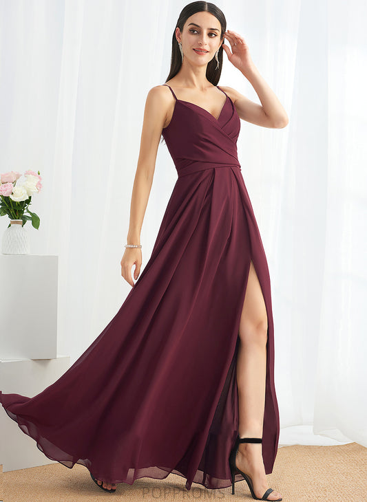 V-neck Silhouette A-Line Embellishment Ruffle Fabric Floor-Length Neckline SplitFront Length Kailee Empire Waist Bridesmaid Dresses