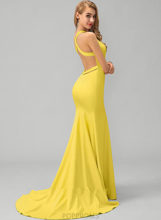 Prom Dresses Sweep Crepe Train Linda V-neck Trumpet/Mermaid Stretch