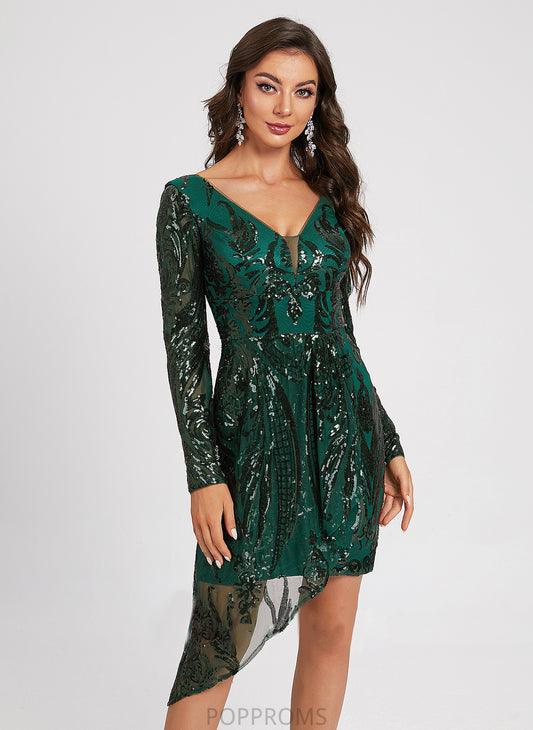 With Lace Lace Sequins Mallory Homecoming Sequined Asymmetrical Sheath/Column Dress V-neck Homecoming Dresses