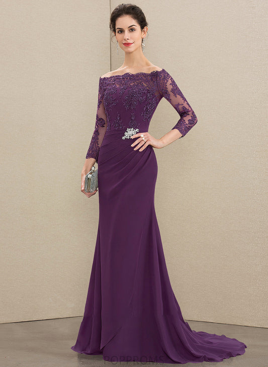 Bride Alison Dress Chiffon Off-the-Shoulder Sequins of the Mother of the Bride Dresses Train Mother With Lace Sweep Trumpet/Mermaid Beading