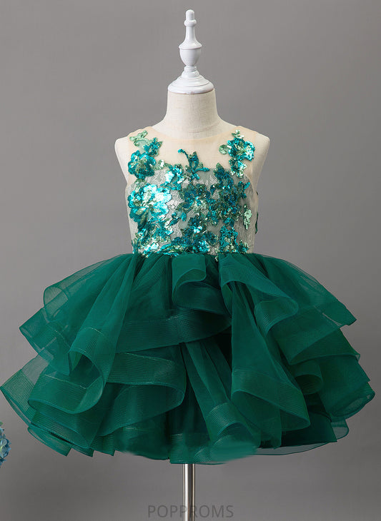 Girl Neck Dress Scoop Knee-length Tulle/Lace/Sequined Flower Girl Dresses Sleeveless Flower Ball-Gown/Princess - Ellen