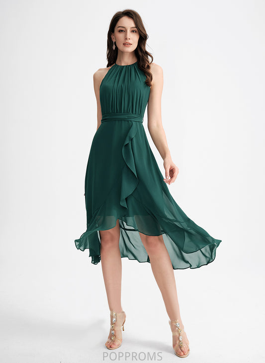 Cocktail Dresses Ruffle Cocktail A-Line Asymmetrical Bow(s) Ciara Scoop Dress Chiffon Neck With