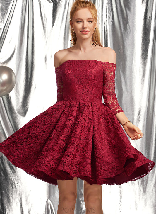 Ruffle Dress A-Line Short/Mini Homecoming Dresses Lace Off-the-Shoulder Kelsey With Homecoming