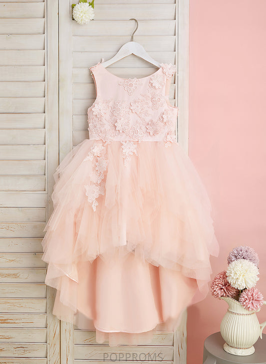 - Hailee With Ball-Gown/Princess Asymmetrical Girl Sleeveless Scoop Tulle Flower Neck Flower Girl Dresses Lace/Flower(s)/V Dress Back