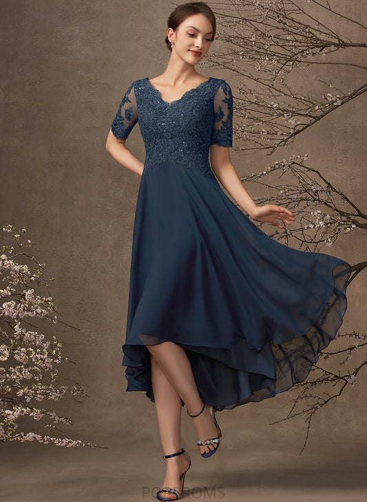 Mother of the Bride Dresses of Dress A-Line With Sequins the Chiffon V-neck Sahna Lace Mother Asymmetrical Bride