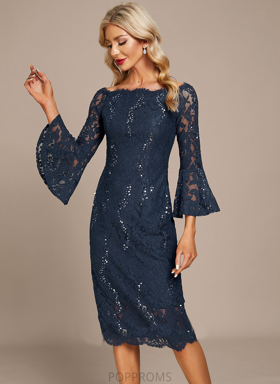 Off-the-Shoulder Cocktail Dresses Sydney Sheath/Column Dress Knee-Length Cocktail Sequins Lace With