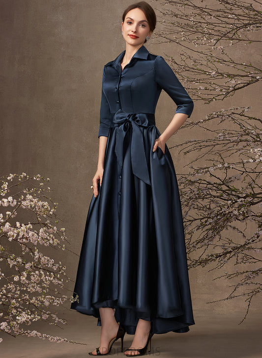 Dress Bride V-neck Mother of the Bride Dresses of Mother Asymmetrical With Pockets the A-Line Cheyenne Bow(s) Satin