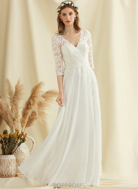 Wedding Wedding Dresses A-Line Lace V-neck Chiffon Aylin Floor-Length Dress