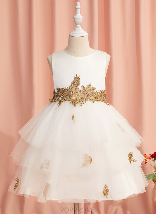 Ball-Gown/Princess Neck Dress Mia Knee-length Flower Flower Girl Dresses Sleeveless Lace/Beading - Tulle Girl With Scoop