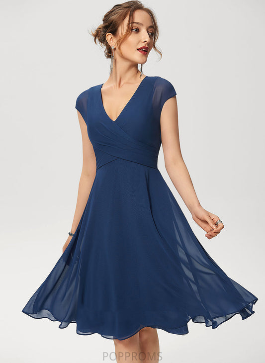 V-neck Knee-Length A-Line Cocktail Dress With Piper Chiffon Ruffle Cocktail Dresses