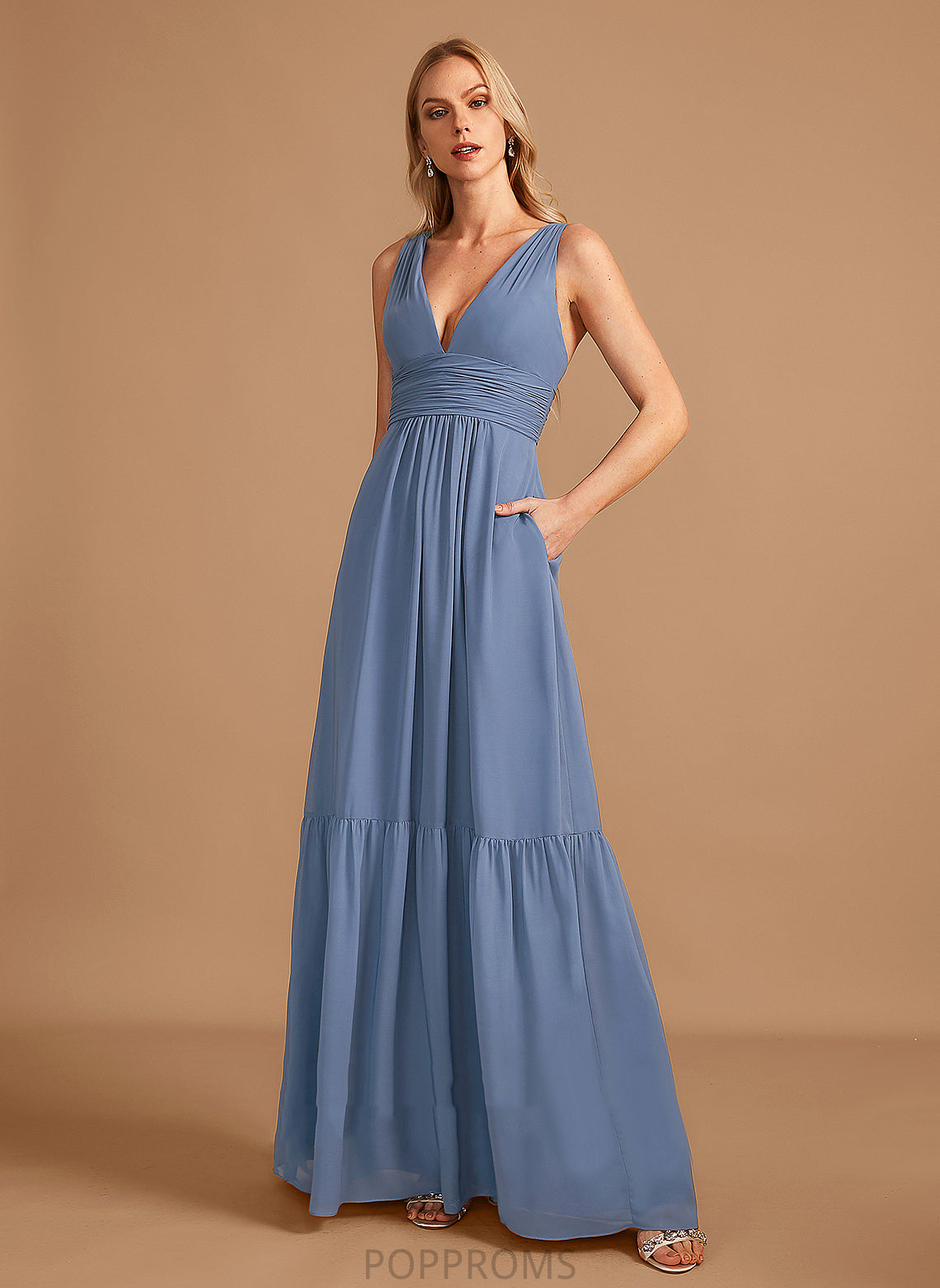 Length V-neck Floor-Length A-Line Neckline Silhouette Fabric Embellishment Pockets Blanche One Shoulder Taffeta Bridesmaid Dresses