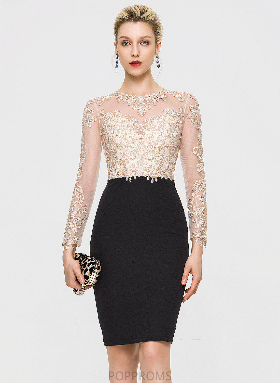 Cocktail Dresses Knee-Length Stretch Lace Dress Cocktail Crepe Sheath/Column Scoop Sequins Neck Alannah With