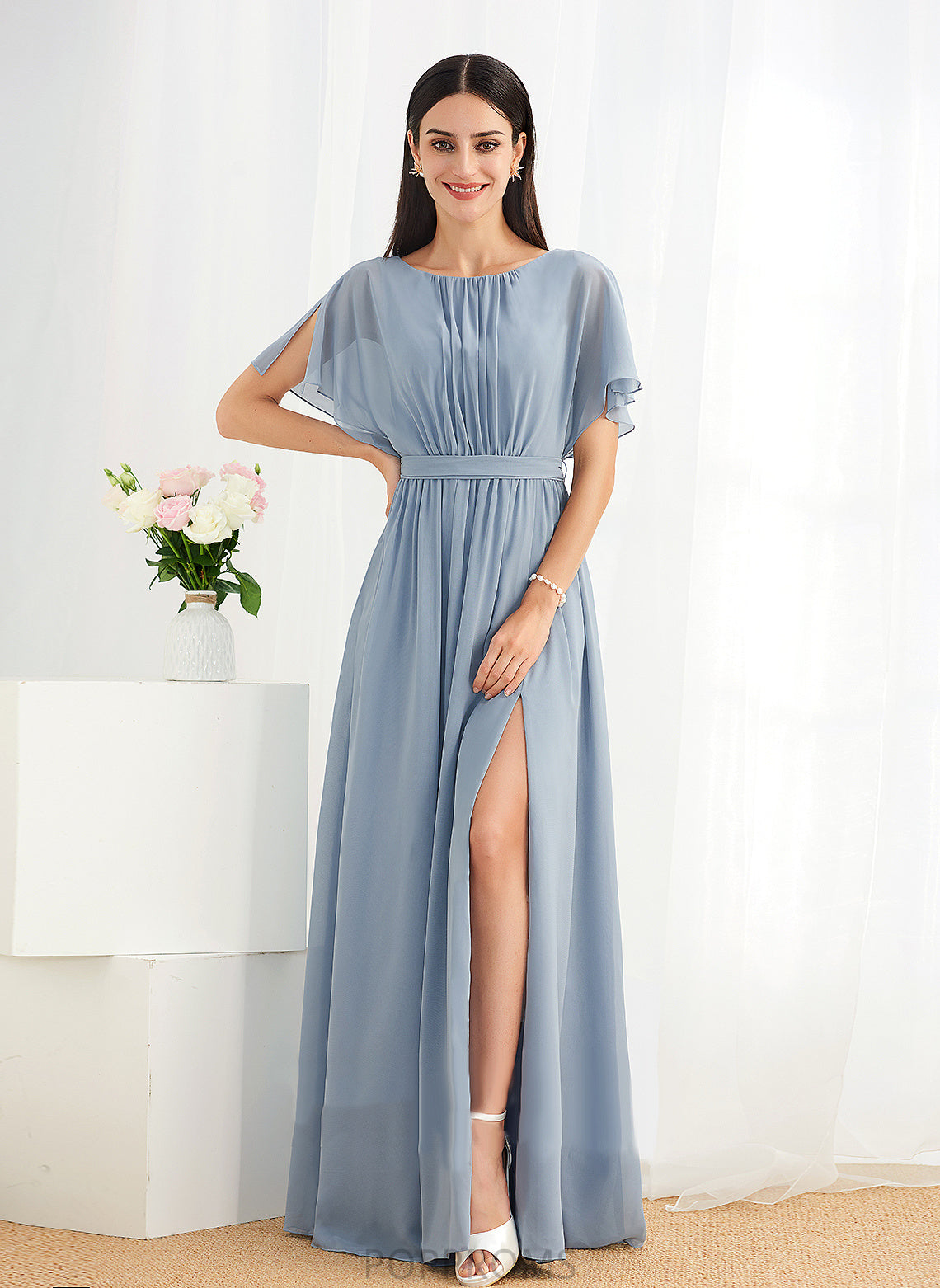 Embellishment Floor-Length Silhouette SplitFront Fabric Length Ruffle Straps A-Line Marisol Floor Length Sleeveless Bridesmaid Dresses