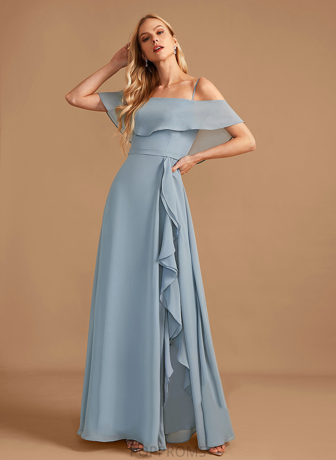 Ruffle Fabric Embellishment Silhouette Neckline Floor-Length Length Off-the-Shoulder A-Line SplitFront Patti Floor Length Bridesmaid Dresses