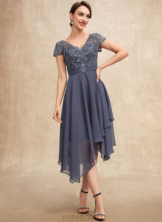 V-neck Ruffle the Dress of Asymmetrical With Chiffon A-Line Elisa Mother Bride Lace Mother of the Bride Dresses