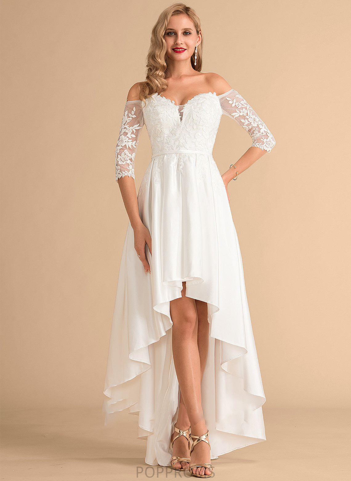 Asymmetrical Wedding Dress Satin Lace Wedding Dresses A-Line Vera