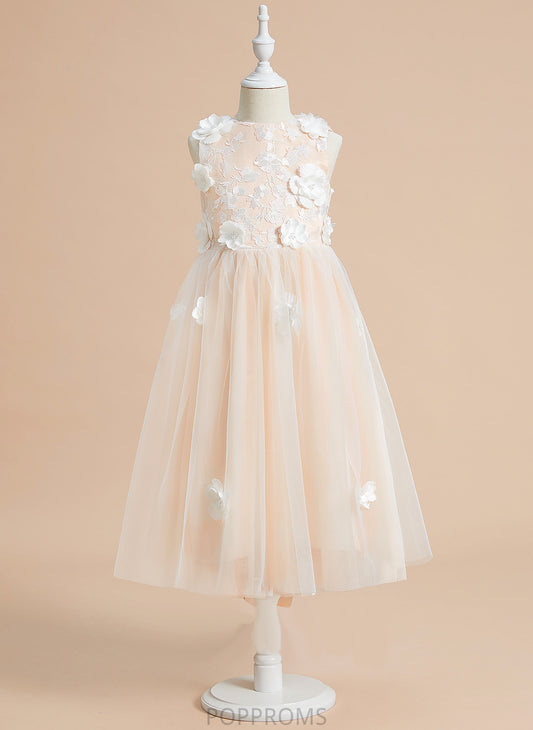 Flower Girl Dresses A-Line Flower Neck Girl Flower(s)/Bow(s) With - Tulle Scoop Tea-length Elliana Dress Sleeveless