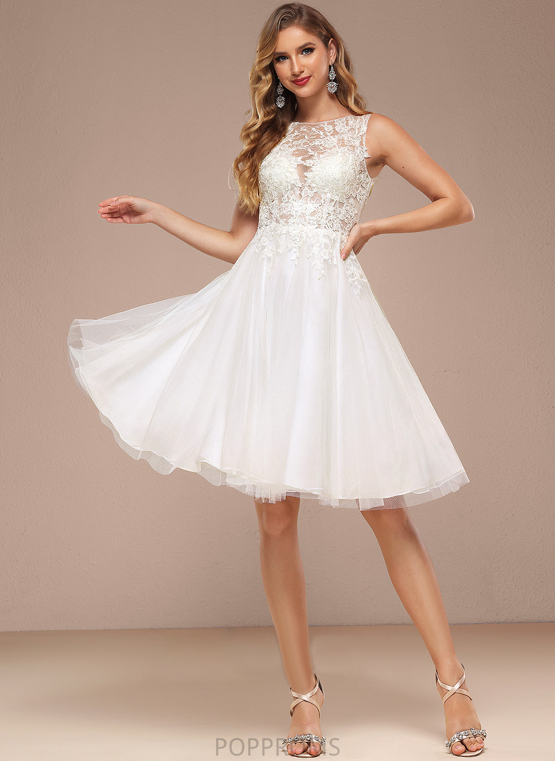 Lace Dress Wedding Sequins With Neck Wedding Dresses Tulle Boat Marissa A-Line Knee-Length