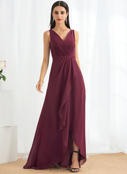 Embellishment V-neck Neckline SplitFront Fabric Silhouette Length A-Line Asymmetrical Karsyn A-Line/Princess Floor Length Bridesmaid Dresses