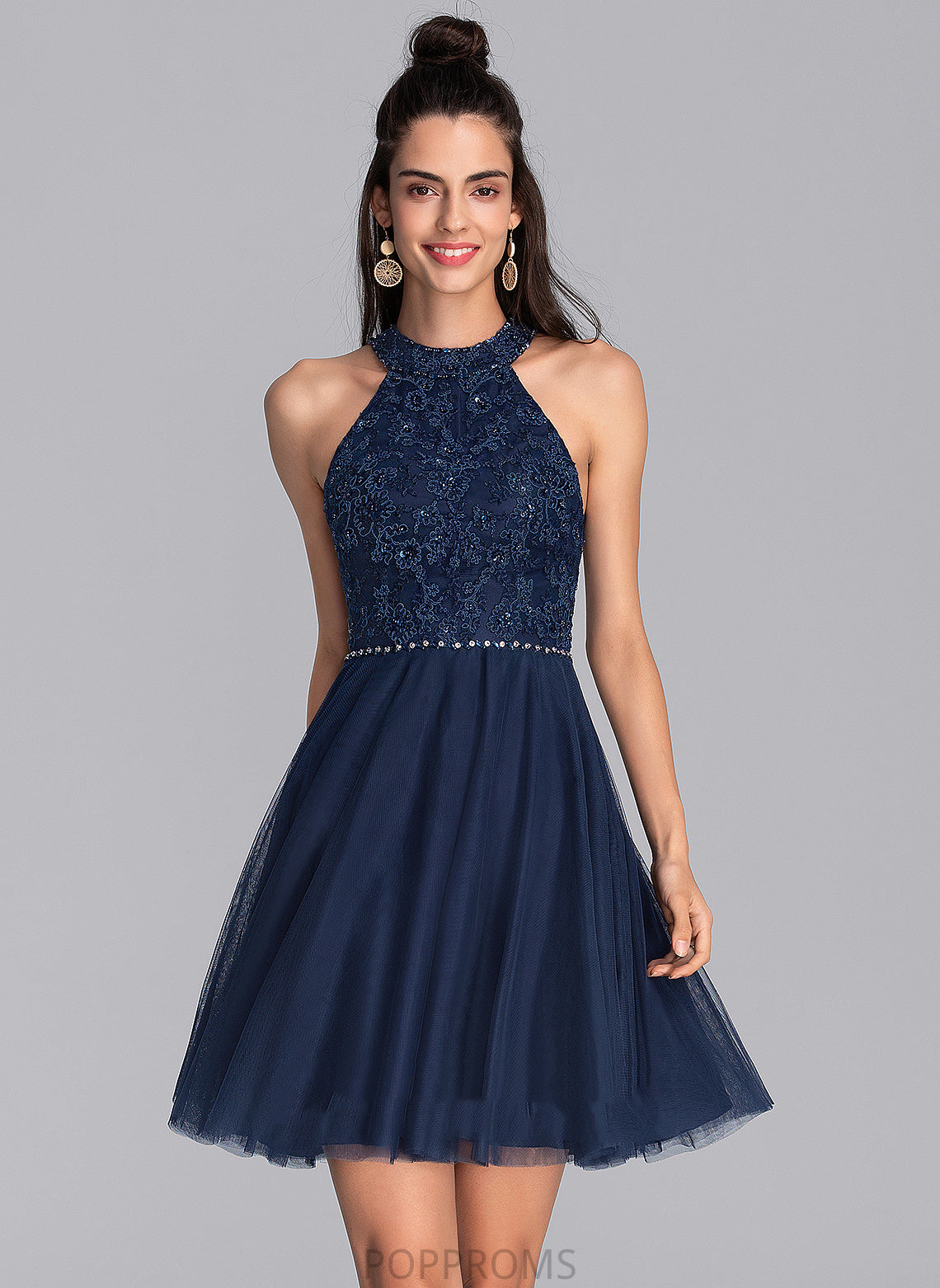 Tulle Lace Beading A-Line Scoop Short/Mini Homecoming Ingrid Neck With Homecoming Dresses Dress