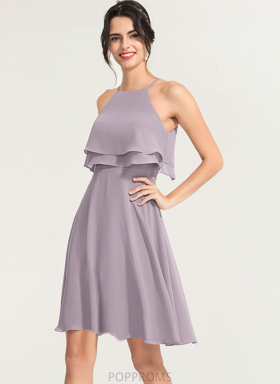 Dress Cocktail Dresses Chiffon Cocktail Rosalie Square A-Line Knee-Length Neckline