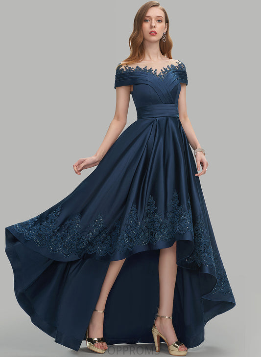 Scoop Satin Prom Dresses Ball-Gown/Princess Sequins With Lorelei Asymmetrical Lace