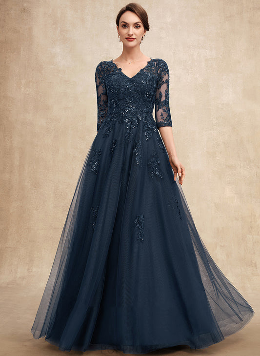 Floor-Length Mother of the Bride Dresses Bride Sequins of Dress A-Line Tulle Mother the Shannon With Lace V-neck