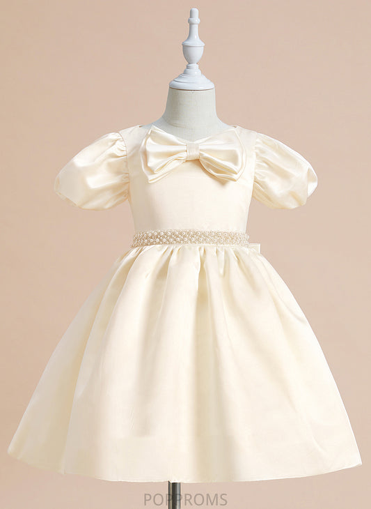 Beading/Bow(s) Ball-Gown/Princess Satin Flower Short With Knee-length Sleeves Dress V-neck Flower Girl Dresses Girl - Mandy