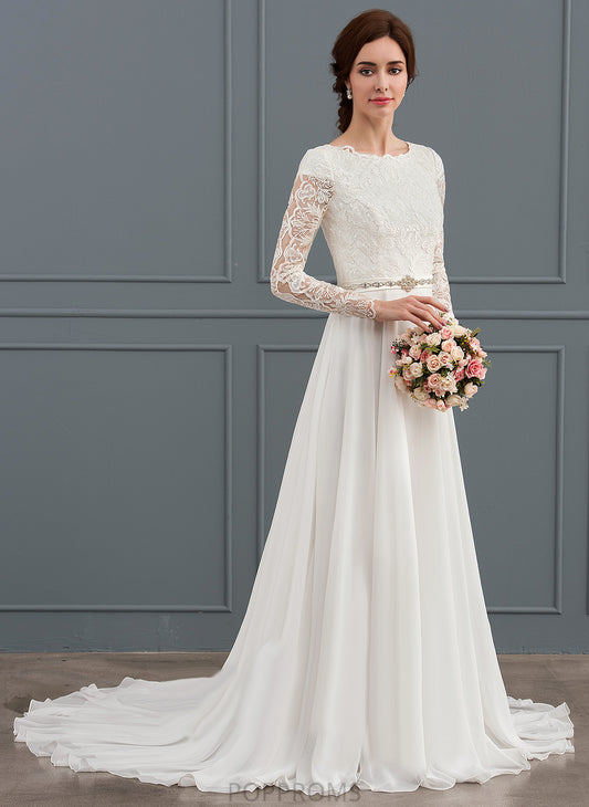 Wedding Dresses Beading Wedding A-Line With Chiffon Lace Louise Train Court Dress