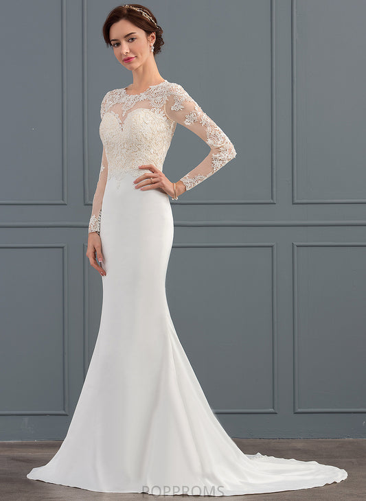 Dress Sweep Salome Wedding Dresses Illusion Crepe Trumpet/Mermaid Lace Wedding Stretch Train