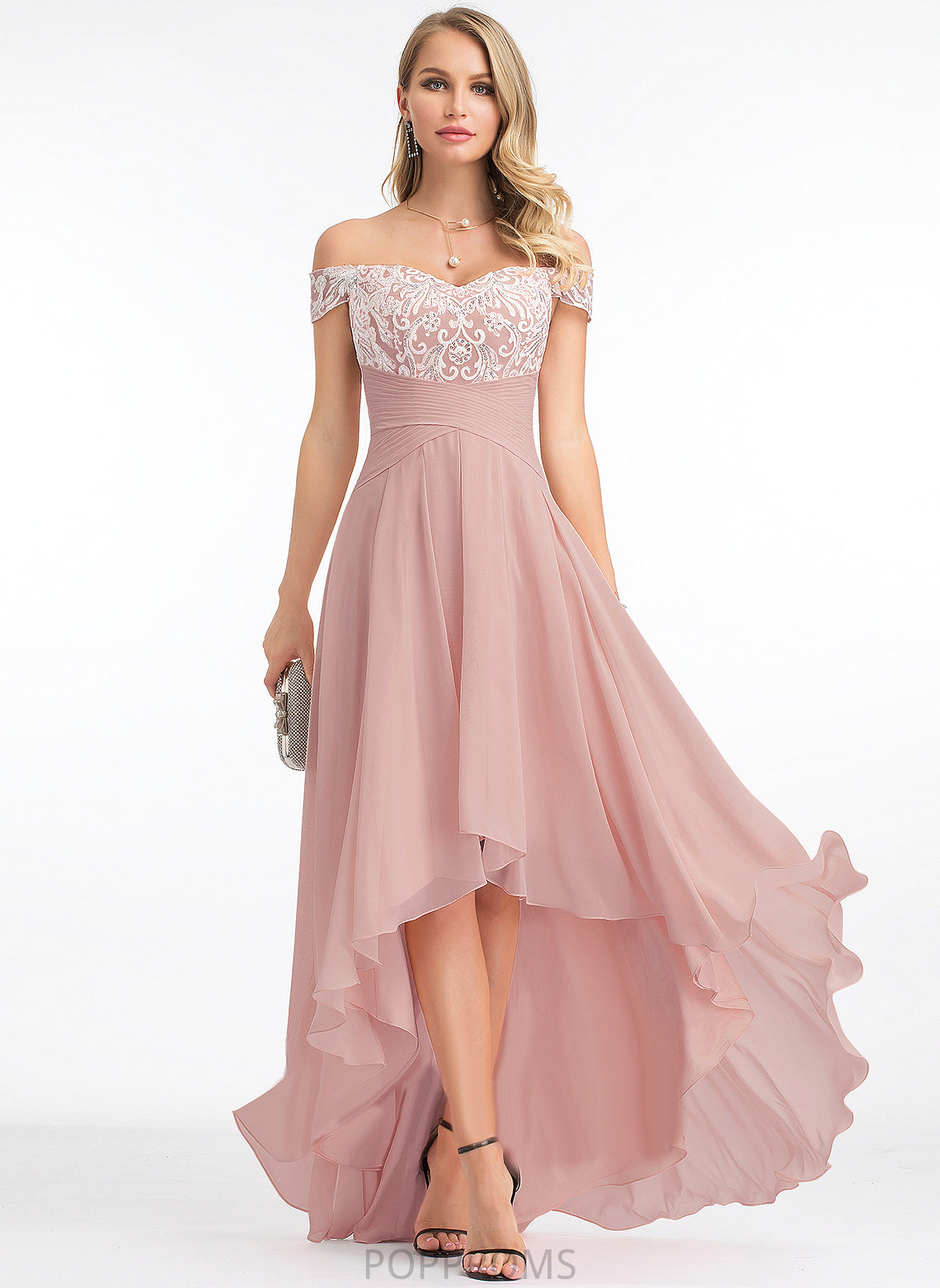 Asymmetrical Pleated Off-the-Shoulder Dress Wedding With Athena Chiffon Wedding Dresses A-Line Lace