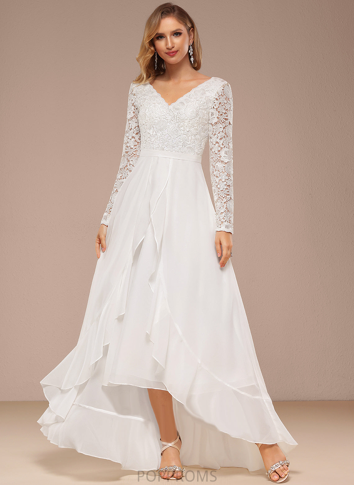 Lace Wedding Jaylyn Dress Asymmetrical Wedding Dresses A-Line Chiffon V-neck