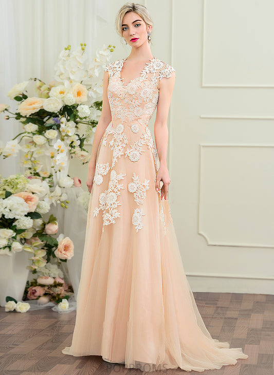 Tulle V-neck Dress Sweep Yvonne Wedding Dresses Wedding Train A-Line