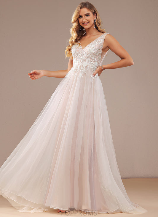 V-neck Isis Train Dress Wedding Dresses Wedding Lace Ball-Gown/Princess Tulle With Sweep Lace