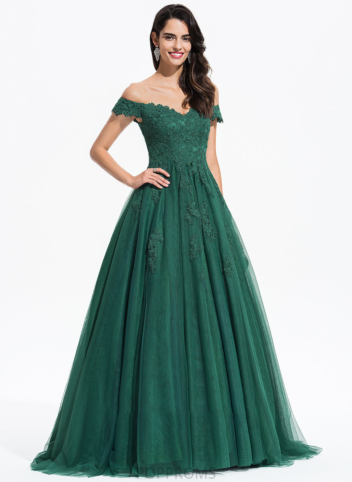 Kathryn V-neck Ball-Gown/Princess Tulle With Lace Train Sweep Prom Dresses