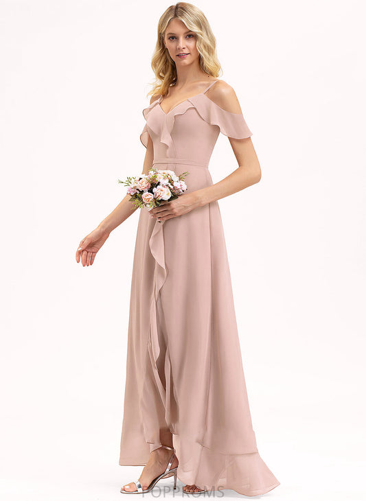 A-Line Length V-neck Embellishment CascadingRuffles Asymmetrical Neckline Silhouette Fabric Allisson Natural Waist A-Line/Princess Bridesmaid Dresses