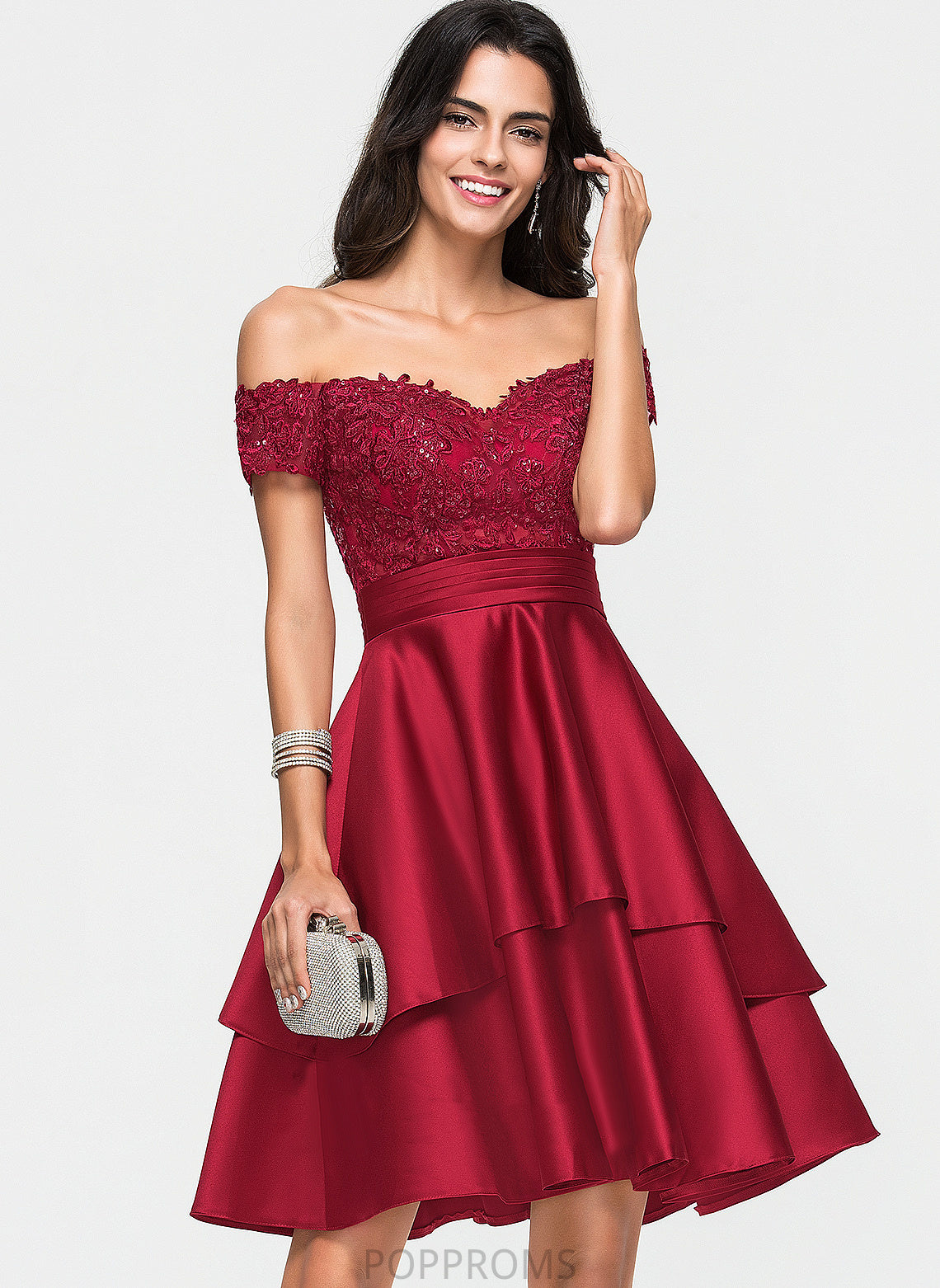 Off-the-Shoulder Homecoming Ryann Satin Sequins Lace With Homecoming Dresses Dress A-Line Knee-Length