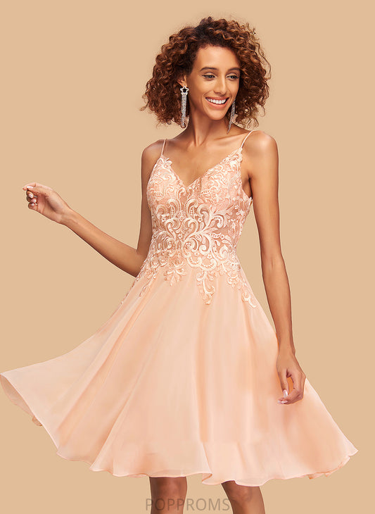 Lace Chiffon Homecoming Knee-Length V-neck Janiyah With Dress Homecoming Dresses A-Line